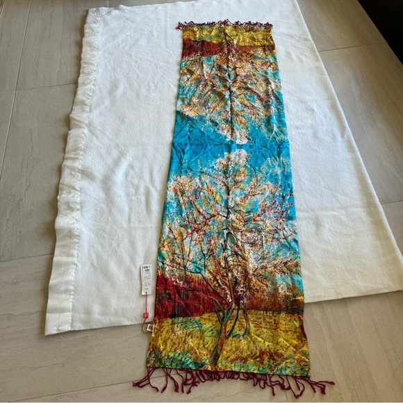 Pure Silk Viscose Oblong Art Oil Fall Trees Painting Scarf 68” L - Picture 4 of 7